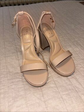 TOP Moda Beige Block Heel Ankle Strap Sandals